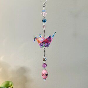 Origami Ornament #2311 - Small Crane with Repurposed Beads